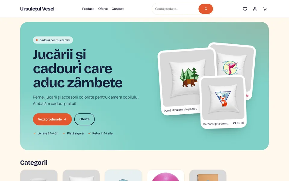 Tema Joacă pe calculator: prima pagină a magazinului demonstrativ Ursulețul Vesel